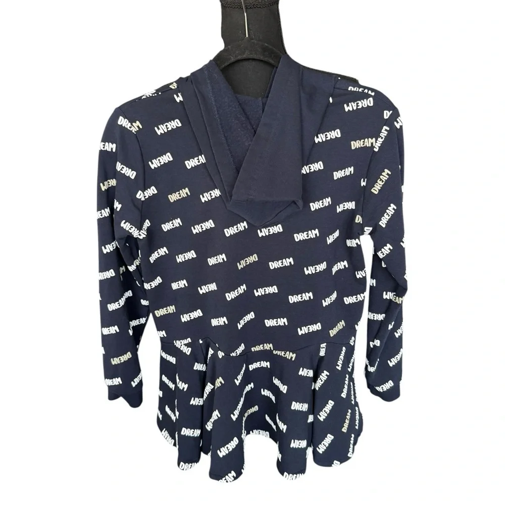 Mayoral Girls Dream Print Peplum Hoodie Navy Graphic Ruffle Hem Cute 14 V1